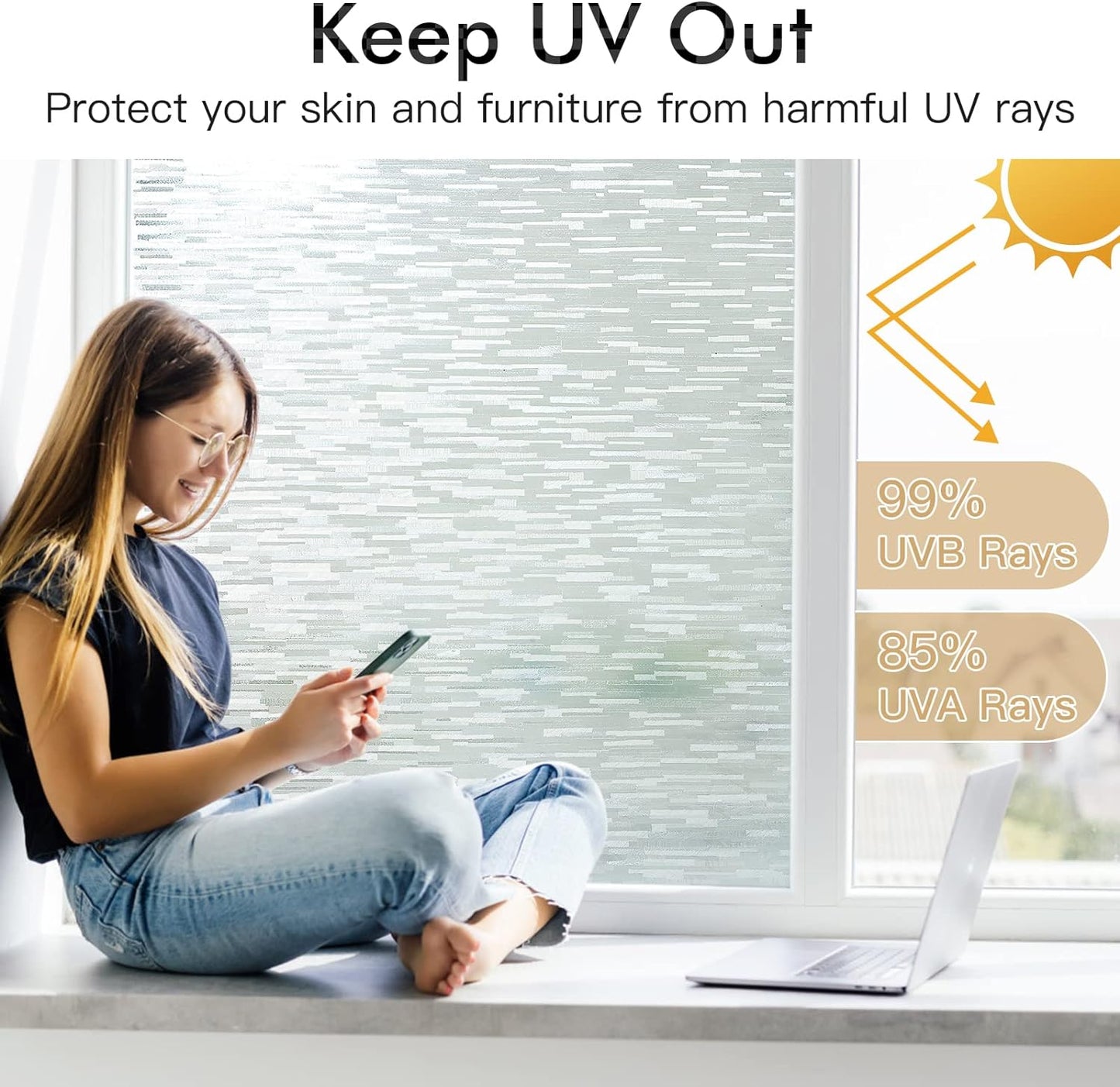 Haton Window Privacy Film, Frosted Glass Static Cling Sun Heat Blocking Window Clings, Frosting Opaque Coverings, Vinyl Removable Stickers Tint for Home Door Office, Non Adhesive 23.6" x 157.4"