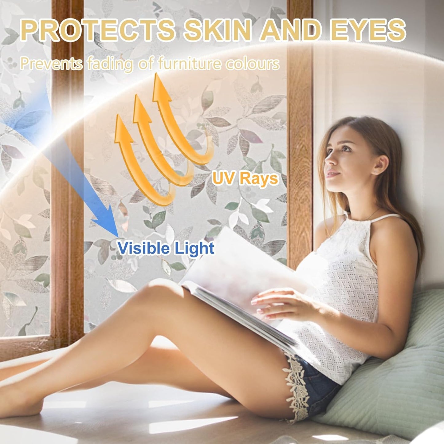 Window Privacy Film Decorative for Front Door, Bathroom Static Cling Stained Glass Sticker Opaque Heat Control UV Blocking Non-Adhesive for Home Windows, Magnolia