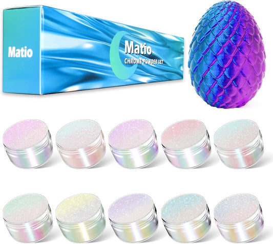 Matio Chameleon Mica Powder, 10 * 5g White Chrome Powder, Pearlescent Effect Color Shift Pigment, Mica Powder Set for Epoxy Resin, Soap Candle Dye, Nail Art, Makeup, Bath Bombs,Painting,Slime Pigment