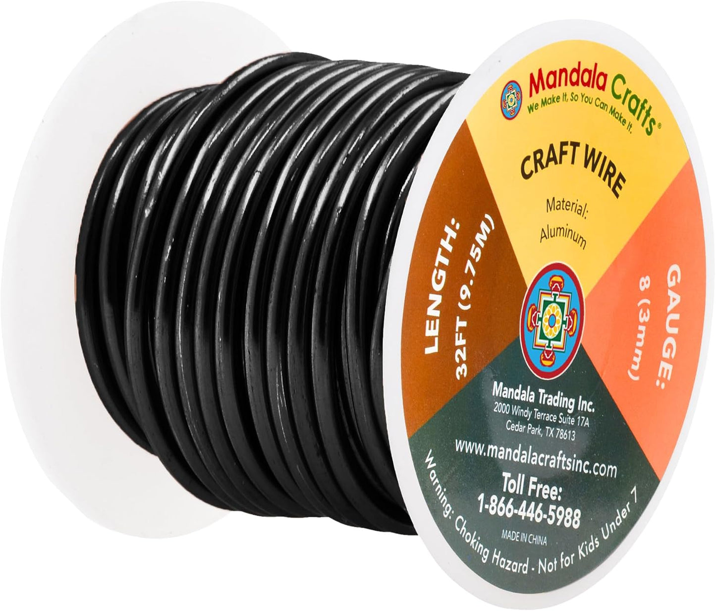 Mandala Crafts 8 Gauge Anodized Aluminum Craft Wire for Jewelry Making - 32 FT Colored Flexible Black Wire - Bendable for Bonsai Armature Crafting Sculpting