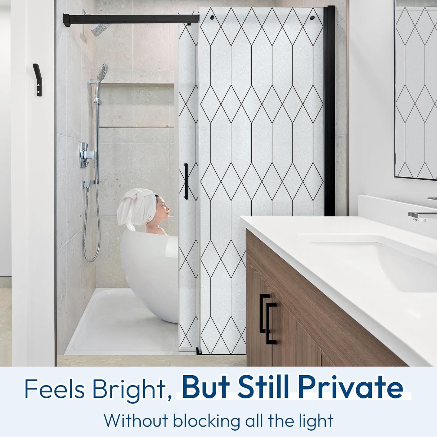 rabbitgoo Window Privacy Film for Glass Windows, Frosted Glass Cling with Decorative Moroccan Lattice, Removable Heat Control Sun Blocking Door Covering Sticker for Home Bathroom, 35.4 x 78.7 inches