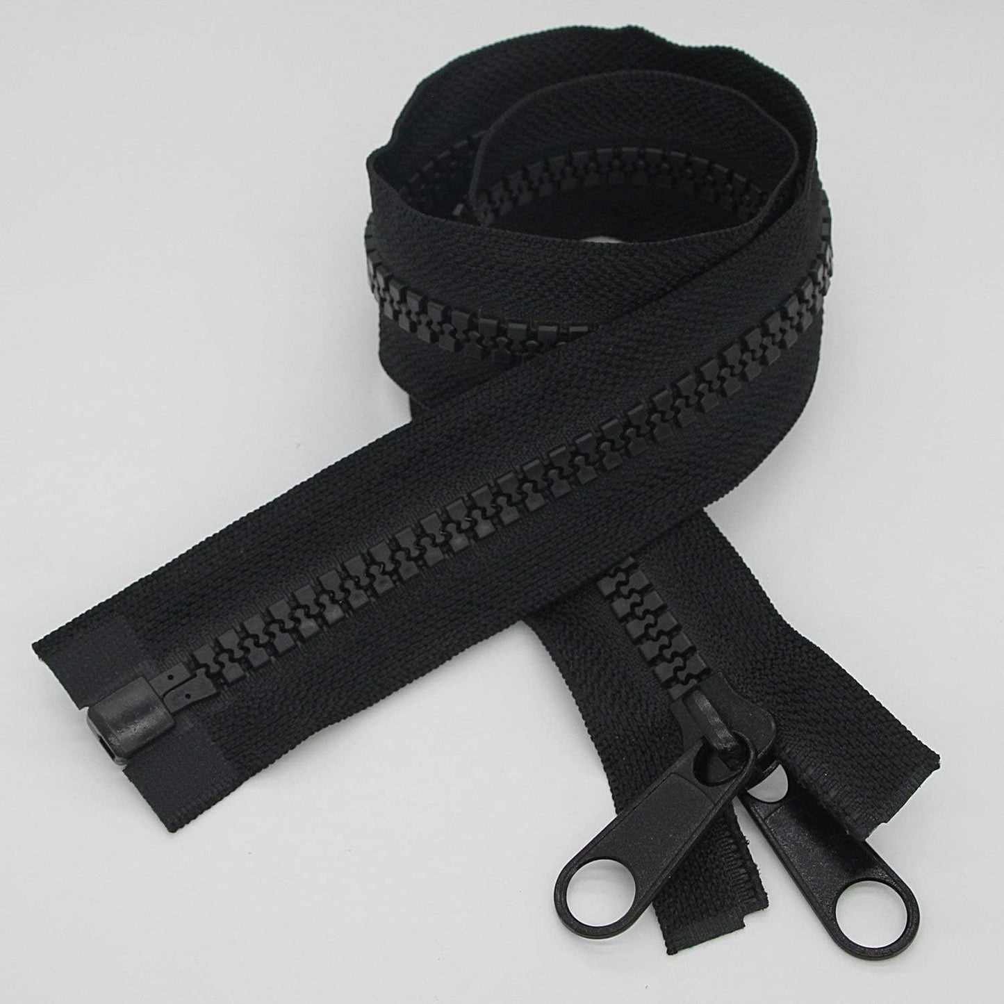 Leekayer 2PCS #10 48 Inch Heavy Duty Zippers for Sewing Separating Large Plastic Zippers Black Tape with Double Pull Tab Slider, Sleeping Bag, Boat, Canvas, Cover, Trampoline, Dog Bed,Tent (48" 2pcs)