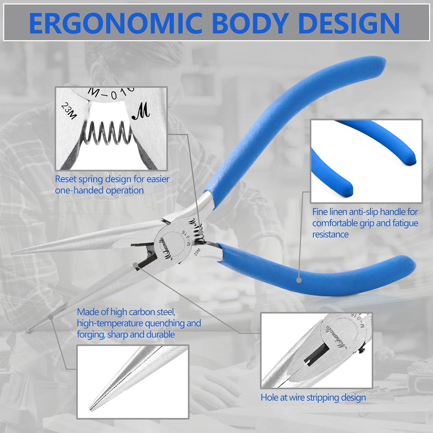 Needle Nose Pliers, mshandto 6.5" Long Nose Pliers for Wire Bending, High Carbon Steel Needle Nose Plier, Serrated Jaw Pliers for Jewelry Making Electronics Repair Object Grasping Craft Making (1Pack)