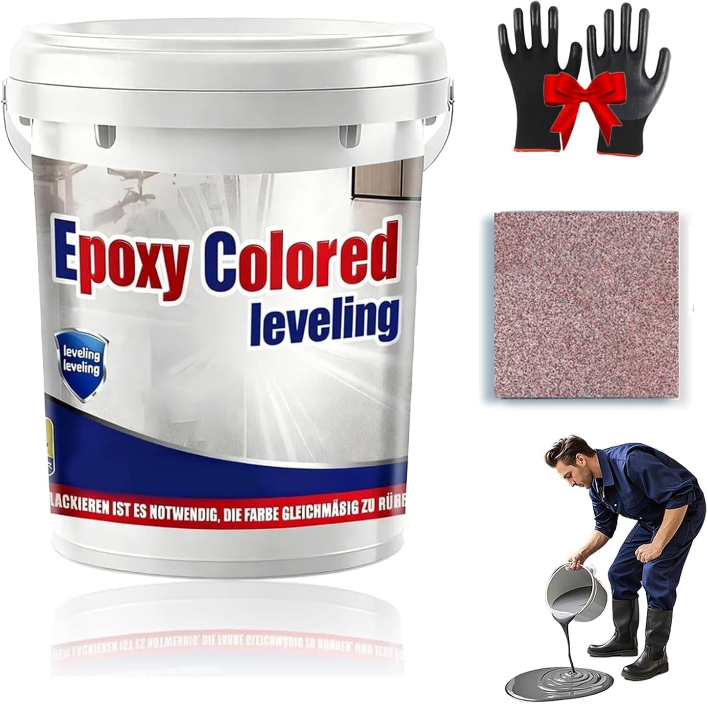 Epoxy Floor Paint, Epoxy Colored Sand Floor Paint, High-Gloss Marble Effect Self-Leveling Coating, Waterproof, Non-Slip, Ultra-Durable for Garage, Basement, Wood Floors (Pink,22 lb)