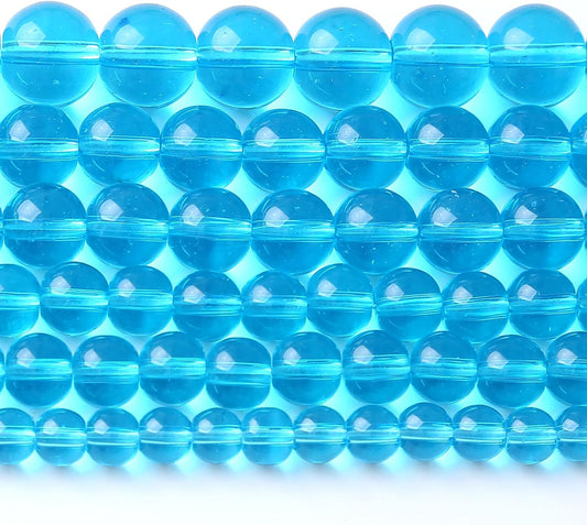 8MM Lake Blue Glass Beads Natural Gemstone Round Loose Stone Beads for Jewelry and Bracelets Making 90pcs 2 Strands 32"