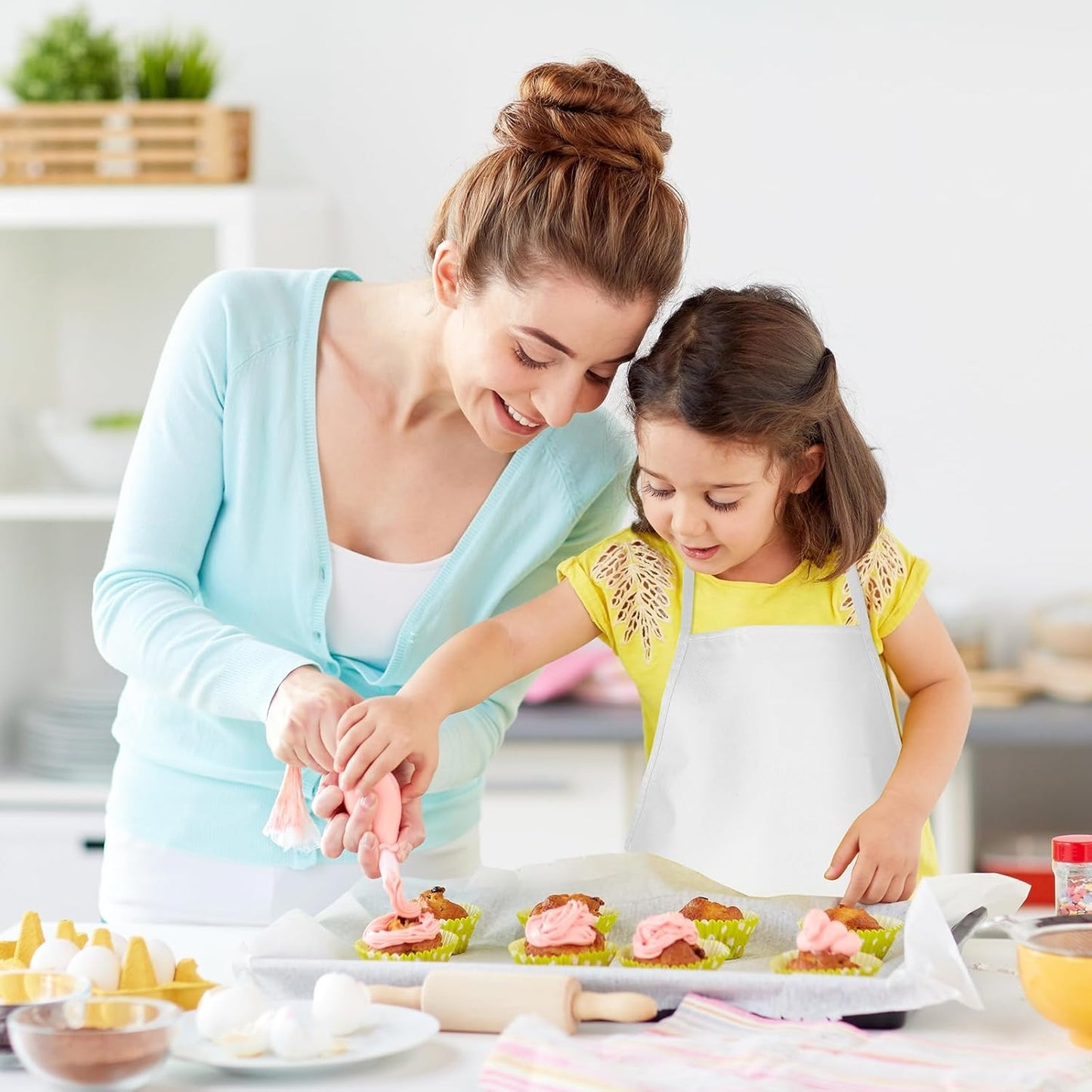 NACHLYNN 10/20/30 Pcs Kids Painting Apron Kid Art Aprons Toddler Paint Apron Smock with 2 Pockets for Cooking Painting Craft
