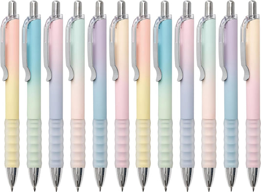 Gel Pens Fine Point 0.7mm Black Ink Gel Pen Retractable Cute Pens for Smooth Writing School Office Supplies, Pack of 12