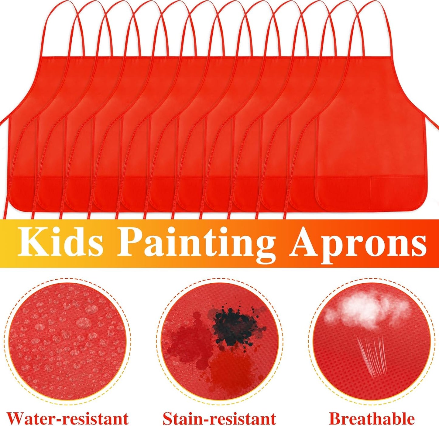 24 Pieces Red Kids Painting Aprons Kids Art Aprons with 2 Roomy Pockets Kids Aprons for Art Painting Activity Kitchen Crafts