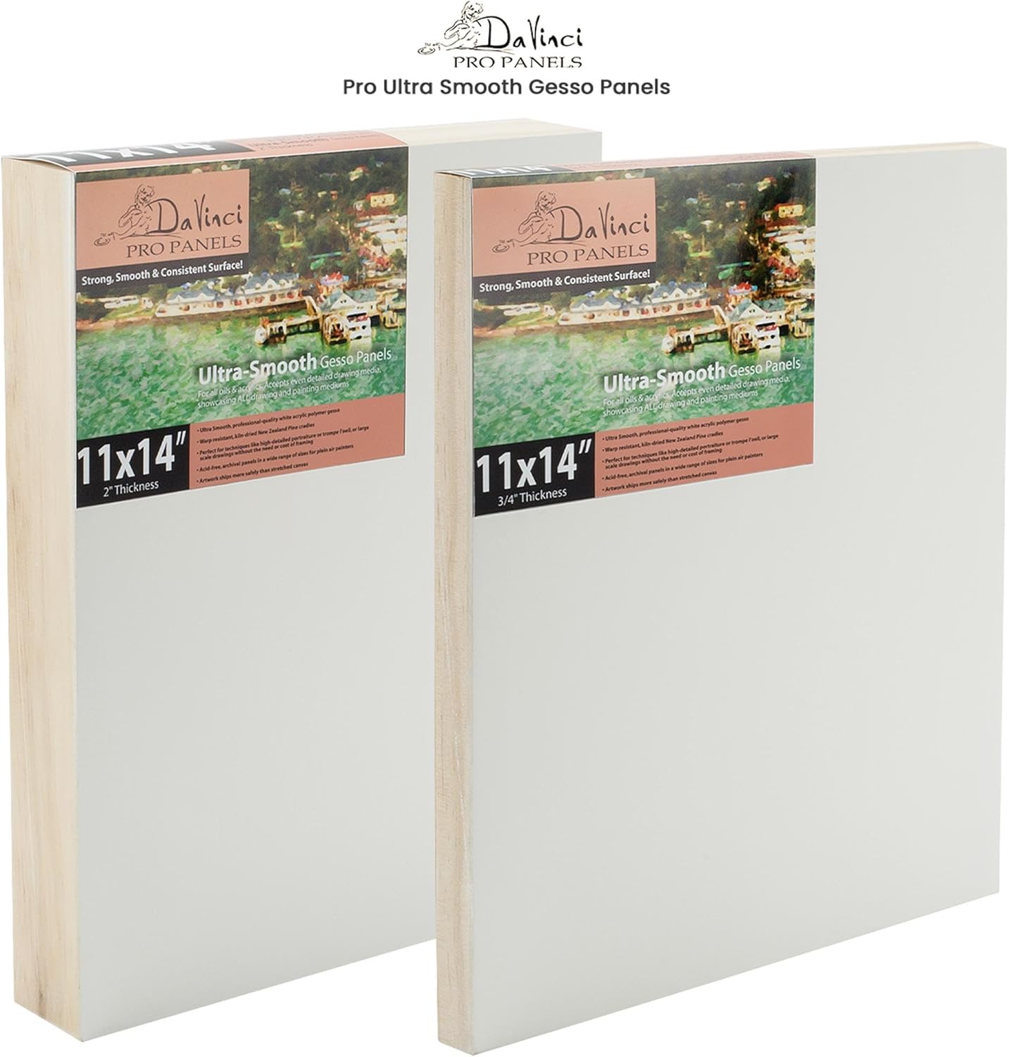 DaVinci Wood Panel Pro Ultra Smooth Gesso Panels 3/4inchinch Panel (Single) 9x12inchinch - 6 Pack