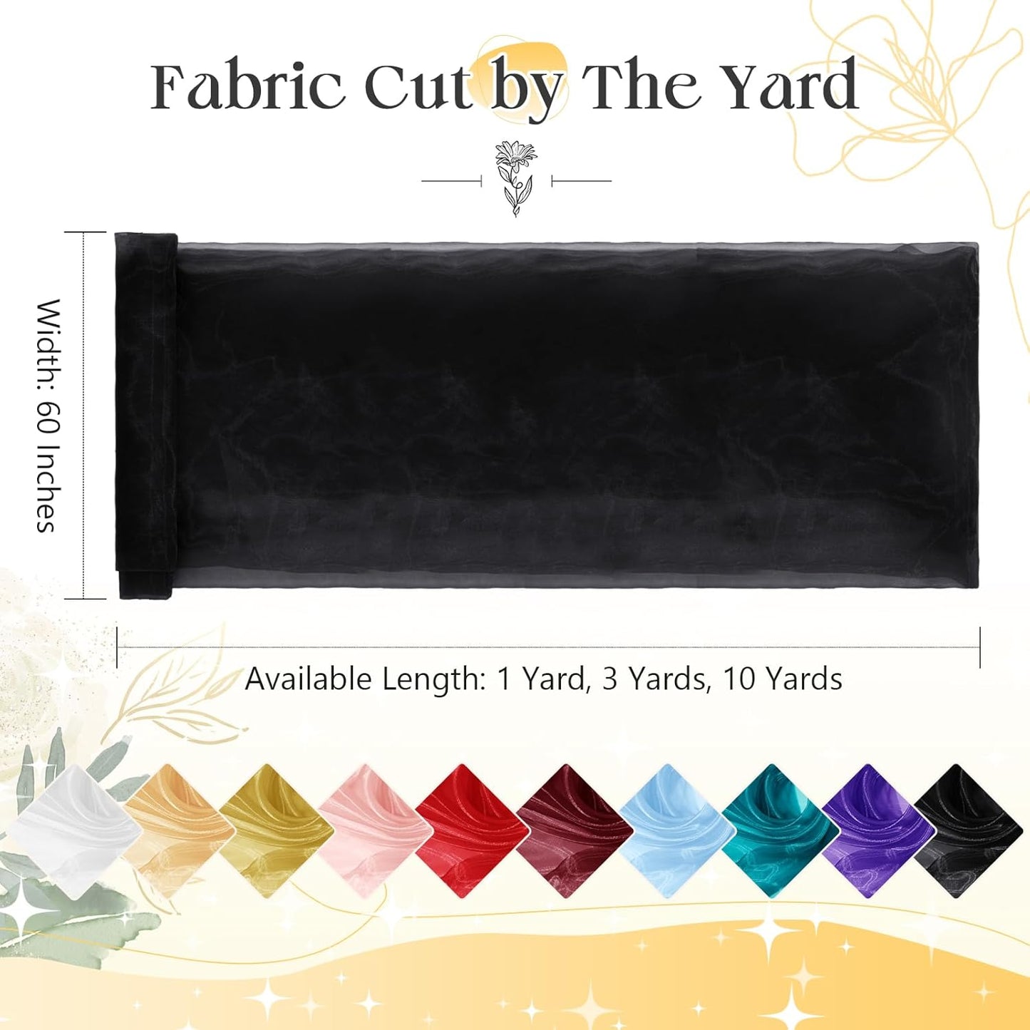 P Pothuiny Sheer Organza Fabric by The Yard, 1 Yard x 60 Inch Wide Bridal Black Organza Tulle Fabric Roll Shiny Gauze Fashion Dress Sewing Craft for Wedding Party Decorations Backdrop