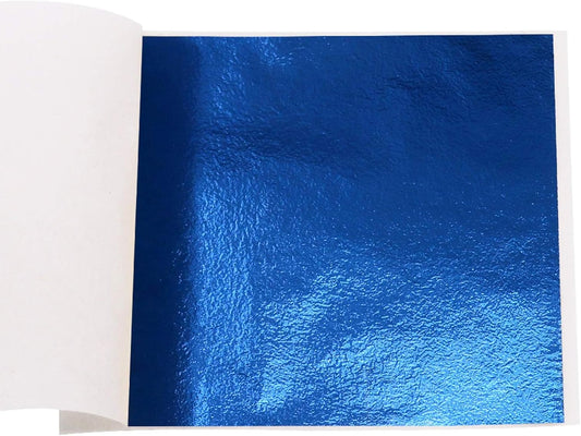 KINNO 100 Sheets Imitation Gold Foil Sheets - Blue Gold Leaf Sheets for Arts Decoration, Sculpture, Gilding, Nails, Handcrafts, Picture Frames, Paintings, Furniture, Wall, 3.15 by 3.35 Inches
