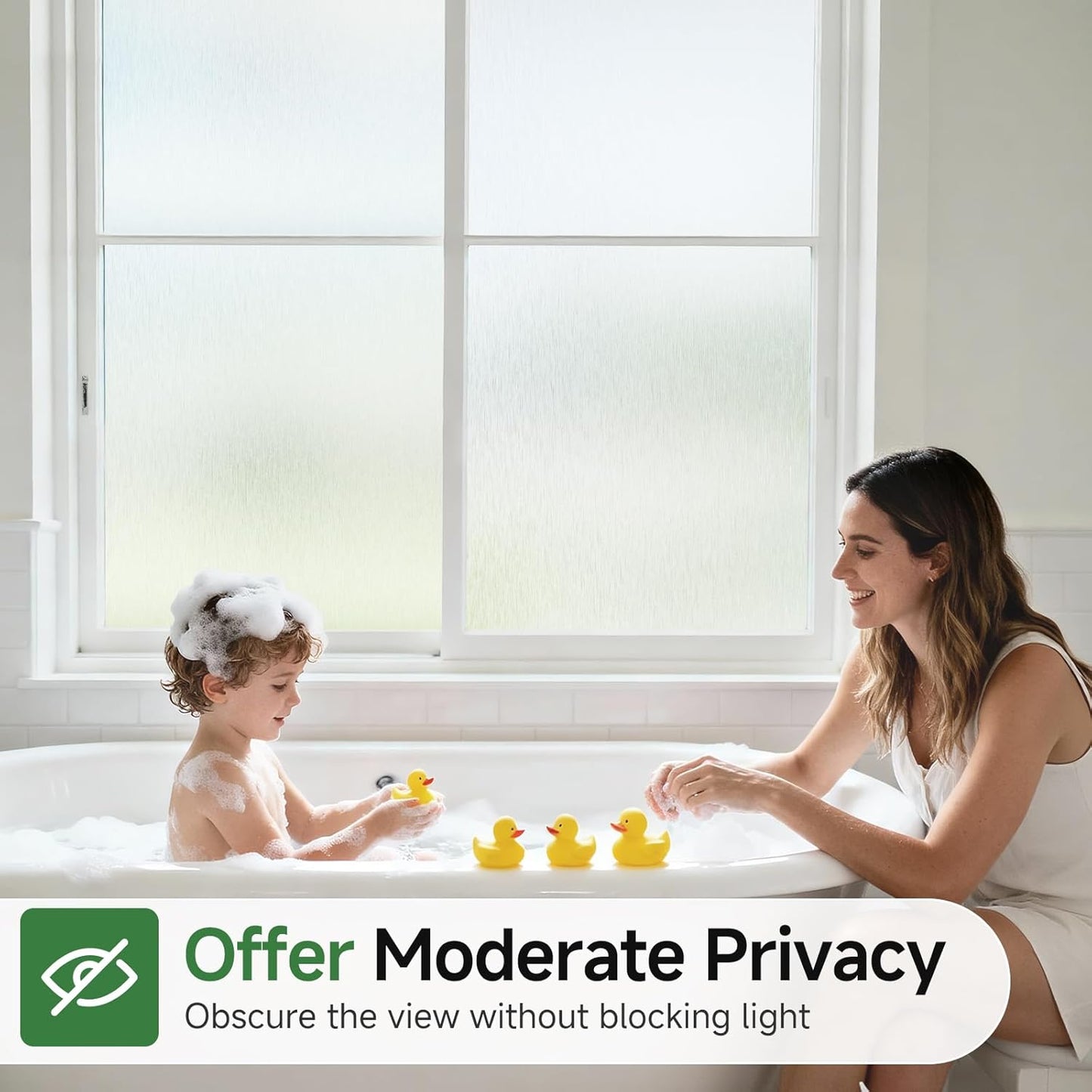 Borsky Frosted Glass Window Film - Static Cling, 96% UV Blocking Non-Adhesive Privacy Window Film, Removable Window Cling with Day & Night Privacy for Bathroom Home Office, 35.4 x 157.4 Inches, Pure