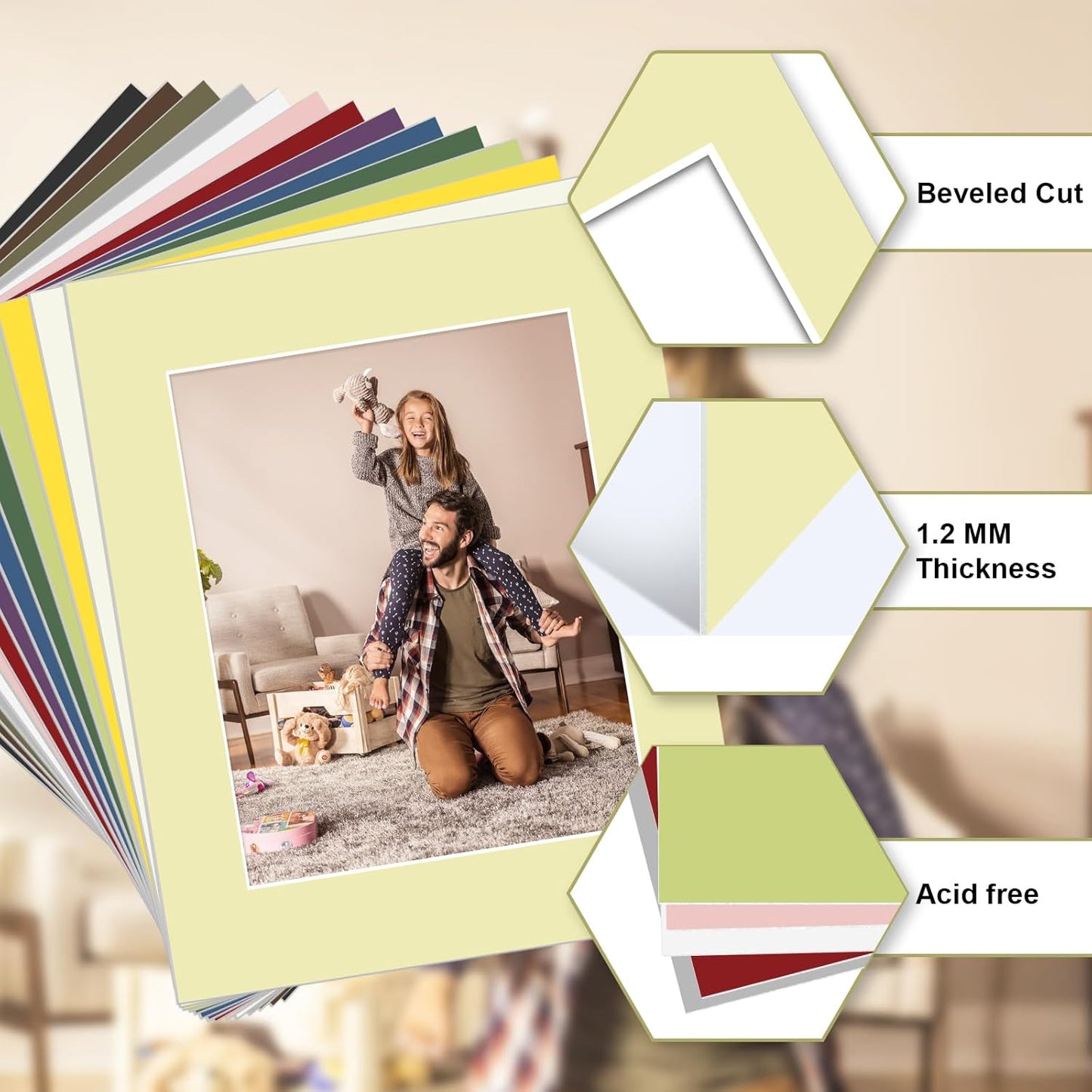 Egofine 14 Packs Picture Frame Mats, 8x10 Picture Mats for 5x7 Photos, Acid-Free Mixed Colors Pre-Cut Photo Board for Photos, Prints, Artworks