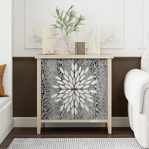 31" Modern Accent Cabinet with Storage, Storage Cabinet with 2 Carved Pattern by mixtavie