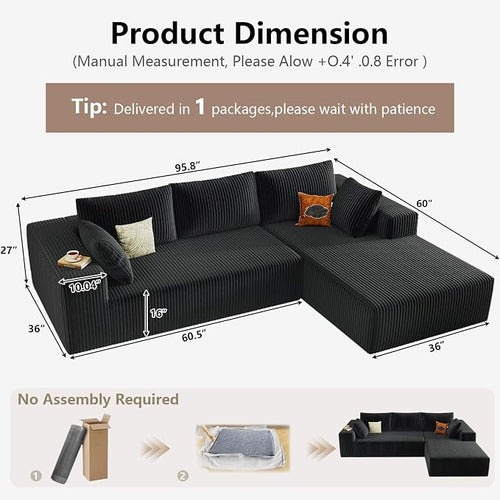 95" Cloud Sectional Couch with L-Shape Chaise, Modular Comfy Sofa Chaise Longue - Image 2