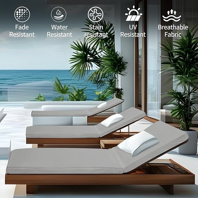 Outdoor Chaise Lounge Cushions for Patio, Lounge Chair Cushions, Waterproof - Image 2