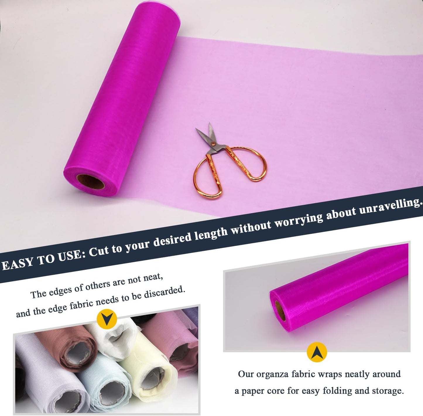 Fuchsia Organza Tulle Fabric Rolls, Crystal Organza 12" by 50 Yards (150 ft) Sheer Nylon Silky Shiny Netting Spool Bolt for DIY Craft Table Runner Wedding Baby Shower Party Decor (Fuchsia)