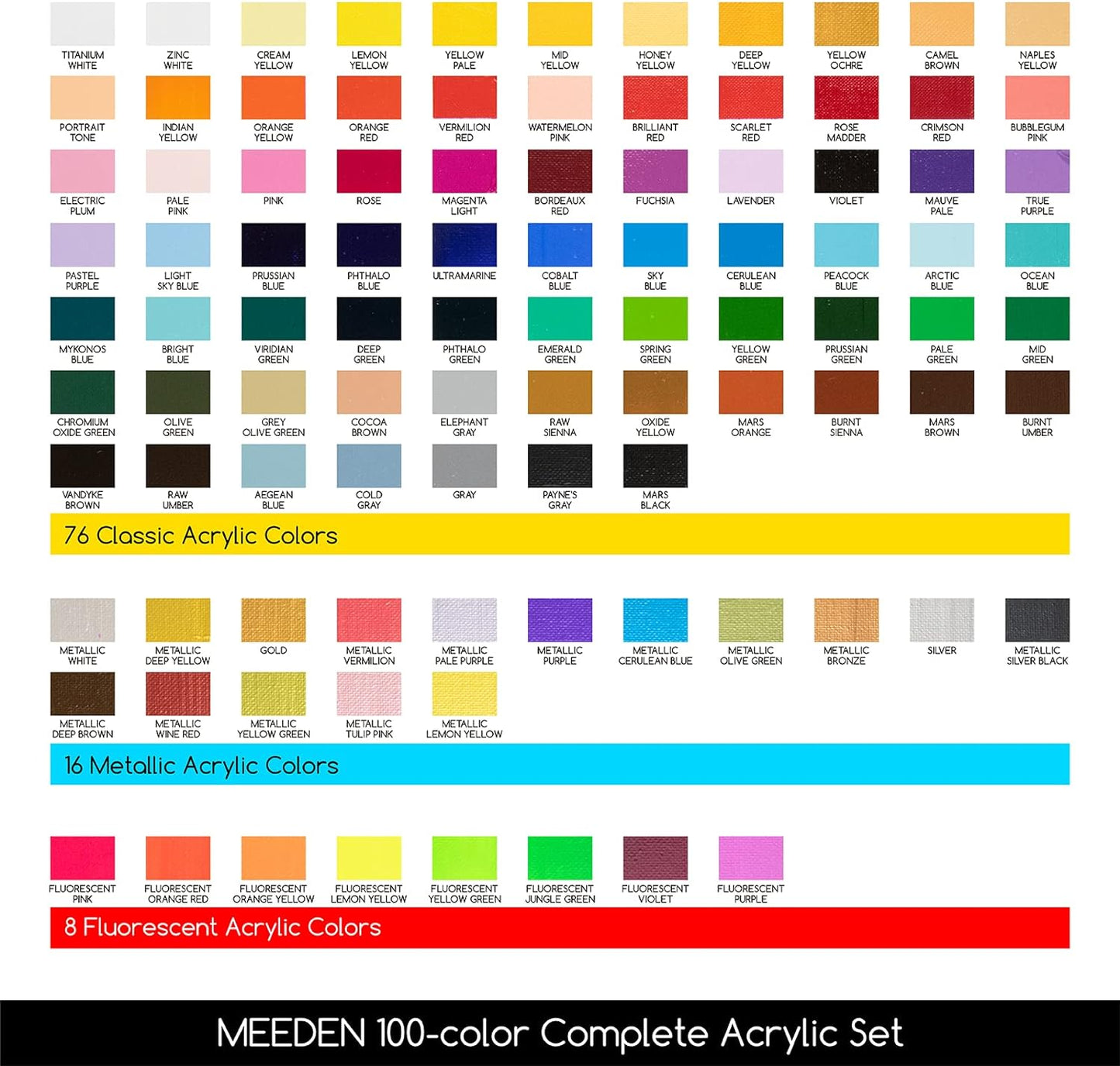 MEEDEN Heavy Body Acrylic Paint Sets, 100 Colors Art Paint Tubes, Non-toxic 0.41 fl Oz /12ml Acrylic Paints for Adults, Beginners