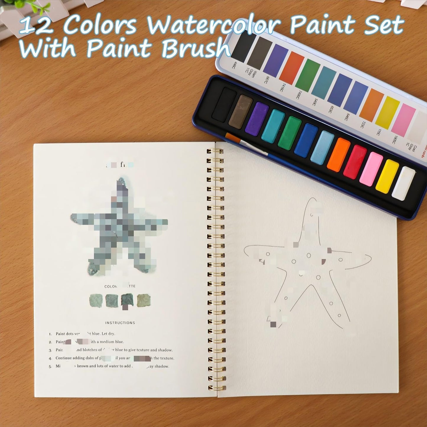 Beginner Watercolor Painting Kit Watercolor Workbook Coloring Book 12 Colors Paint Set with Brush,Easy Nature Scenes Beginner Friendly Watercolor Paint Set Gift for Adults Teens. (WINTER)