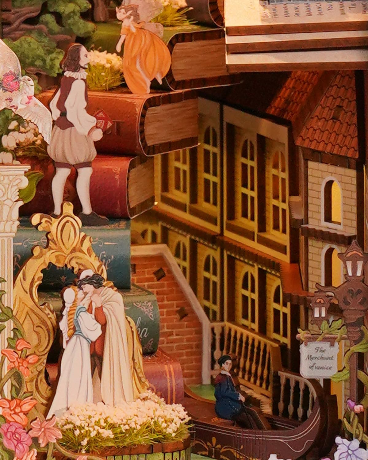 Tonecheer x British Library DIY Book Nook Kit, Shakespeare 3D Wooden Puzzle for Adults, Miniature House Kit Booknook Bookshelf Insert Decor with LED Lights Craft Gifts (Shakespeare's Verse)