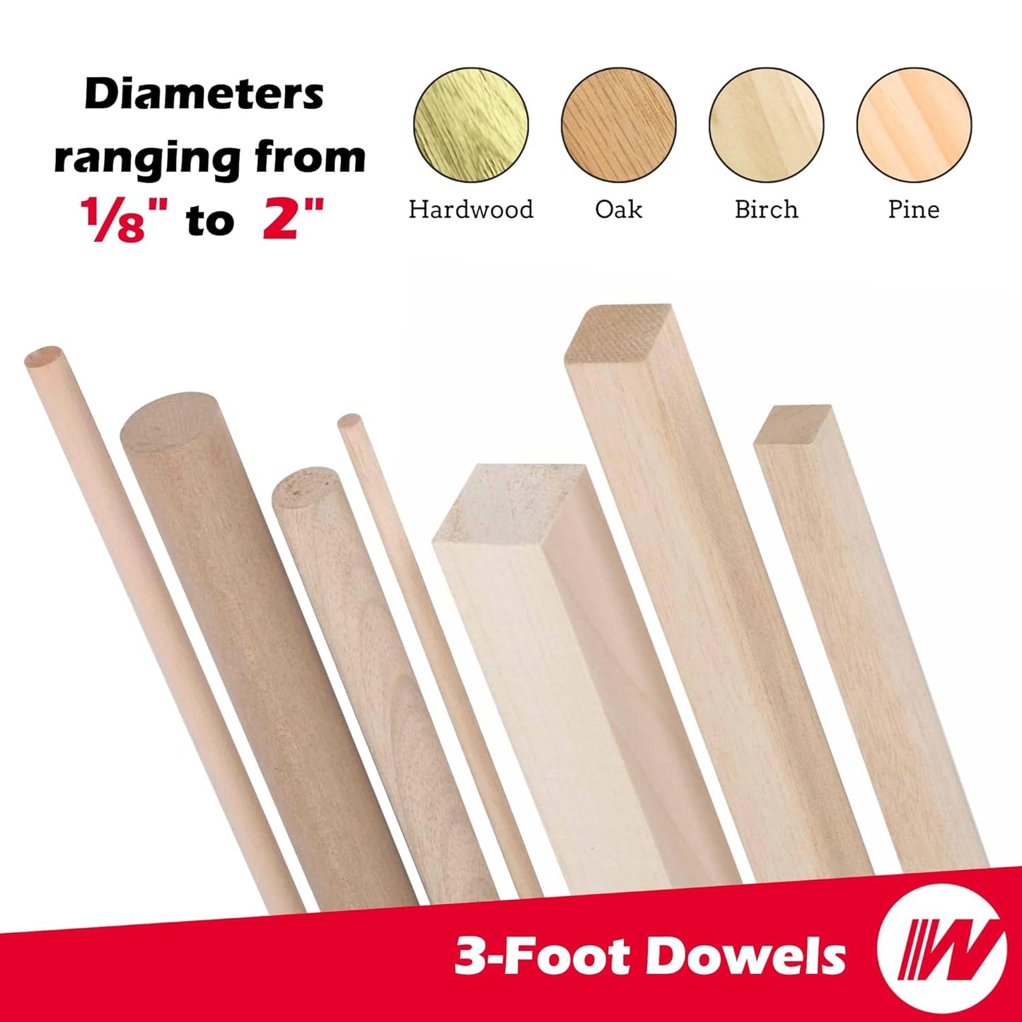Hardwood Round Dowels (7/8" x 36", Pack of 6) | Variety of Diameters & Wood Species | Unfinished Wooden Dowel Rods for Crafts & DIY Home Projects | Curtain Rod, Macrame Supplies, Moulding, Flagpole
