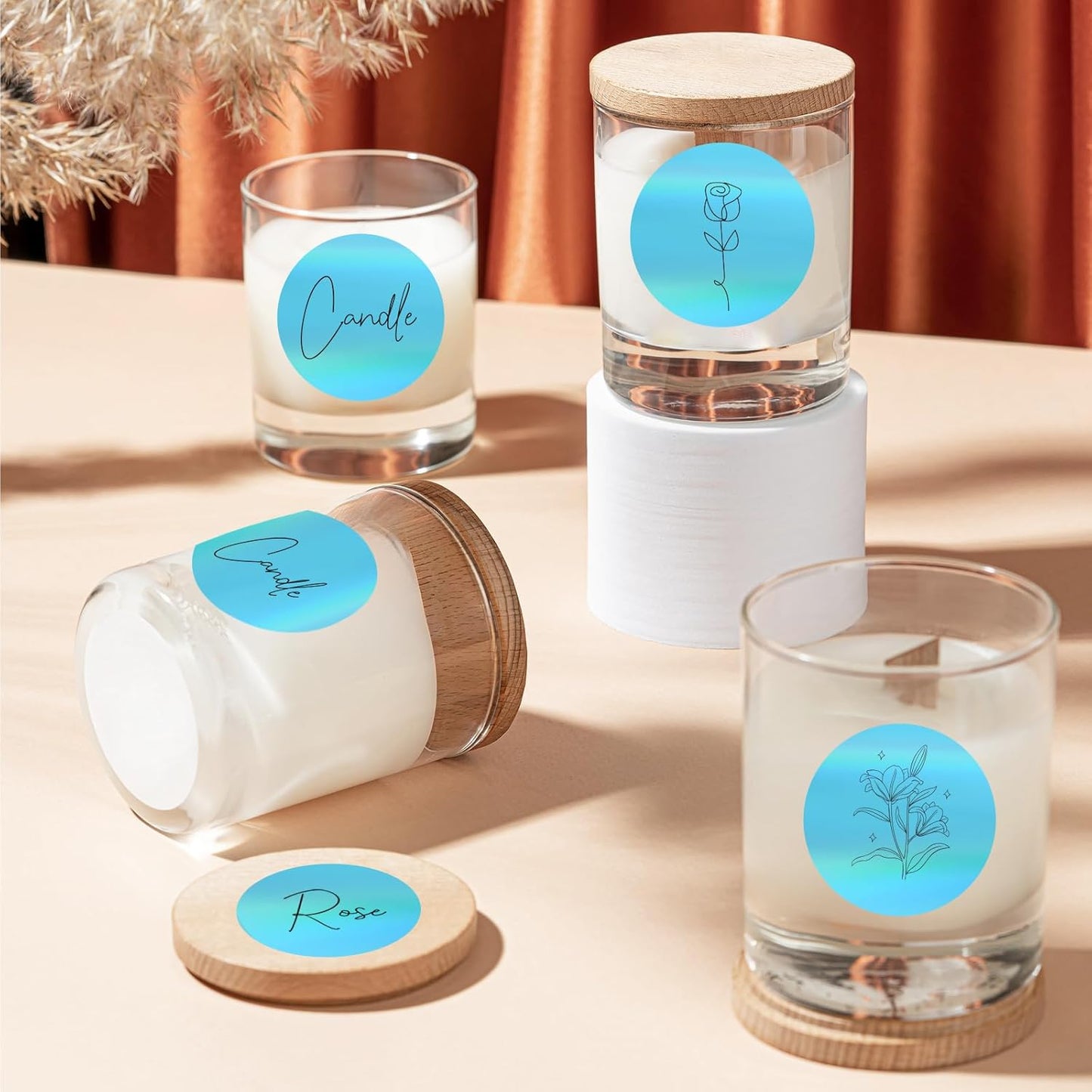 1.5" Holographic Direct Thermal Label Stickers, Round Printable Rainbow Glitter Thermal Printer Sticker Labels for Gift Wrapping, Self-Adhesive DIY Custom Logo Design- Blue