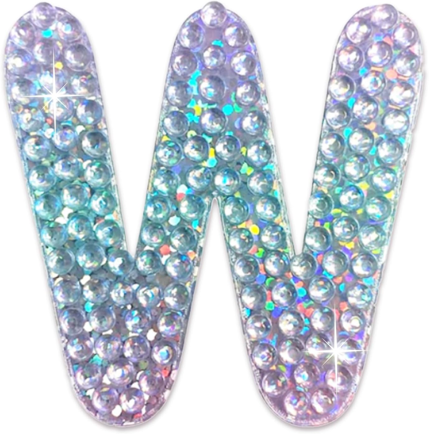 StickerBeans® Rhinestone Alphabet Letter Sticker W - Unique Sparkly Design 2” x 2” Cut-to-Shape Adhesive - Personalization, Collecting, Gifting, Scrapbooking, Decorating Laptops, Phone Cases, All Ages