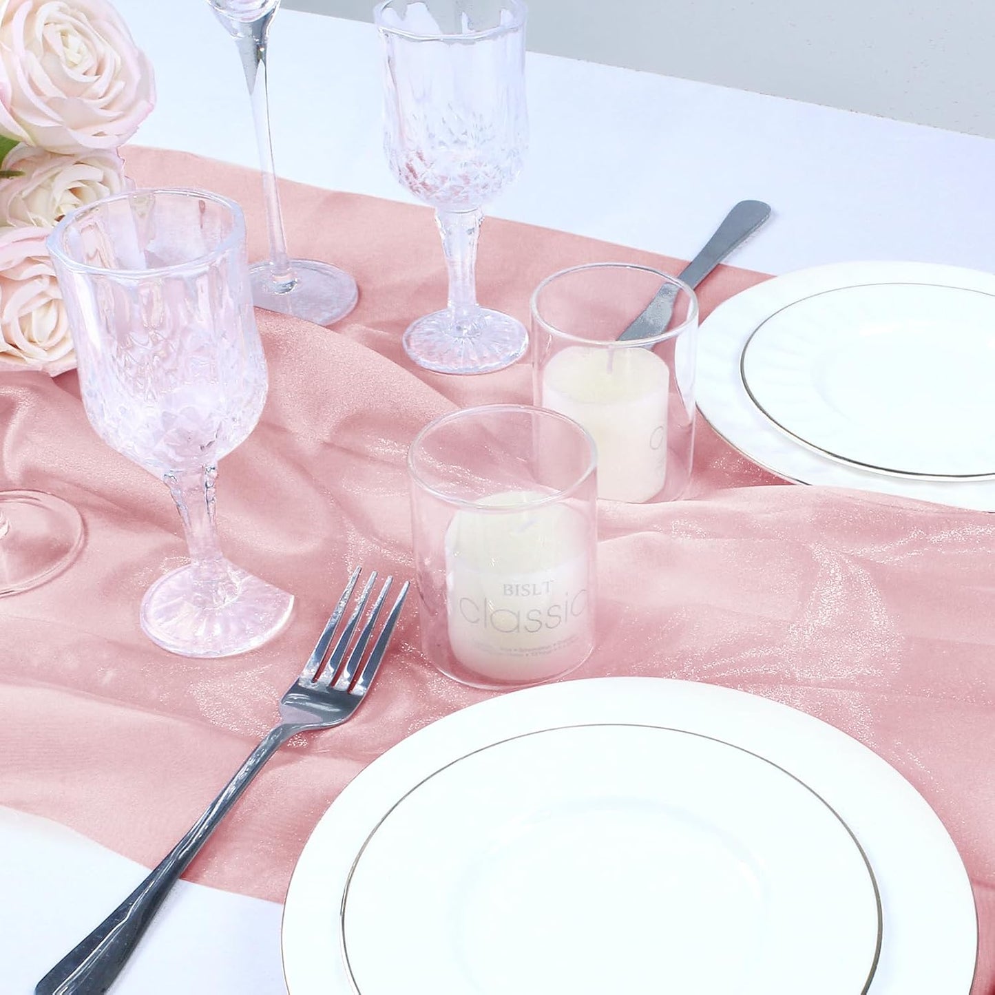 VACVELT Sheer Organza Fabric by The Yard, 60 Inch Wide Rose Gold Organza Fabric Bolt Bridal Sheer Tulle Fabric, Silk Organza Fabric Roll for Wedding Party Decorations Backdrop Curtain (2 Yards)