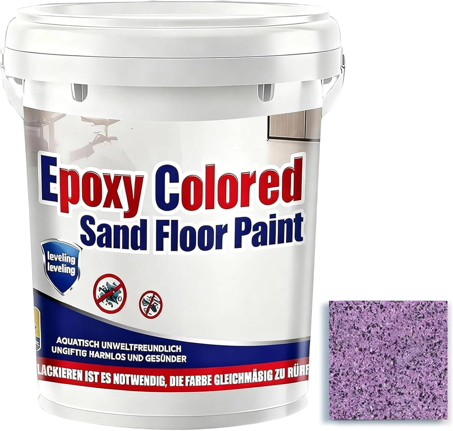 Epoxy Colored Sand Floor Paint, Epoxy Floor Paint for Concrete, High Gloss Marble Effect Coating, Waterproof Non-Slip Concrete Paints, Suitable for Indoor/Outdoor Use (Purple,96 oz/3 kg)