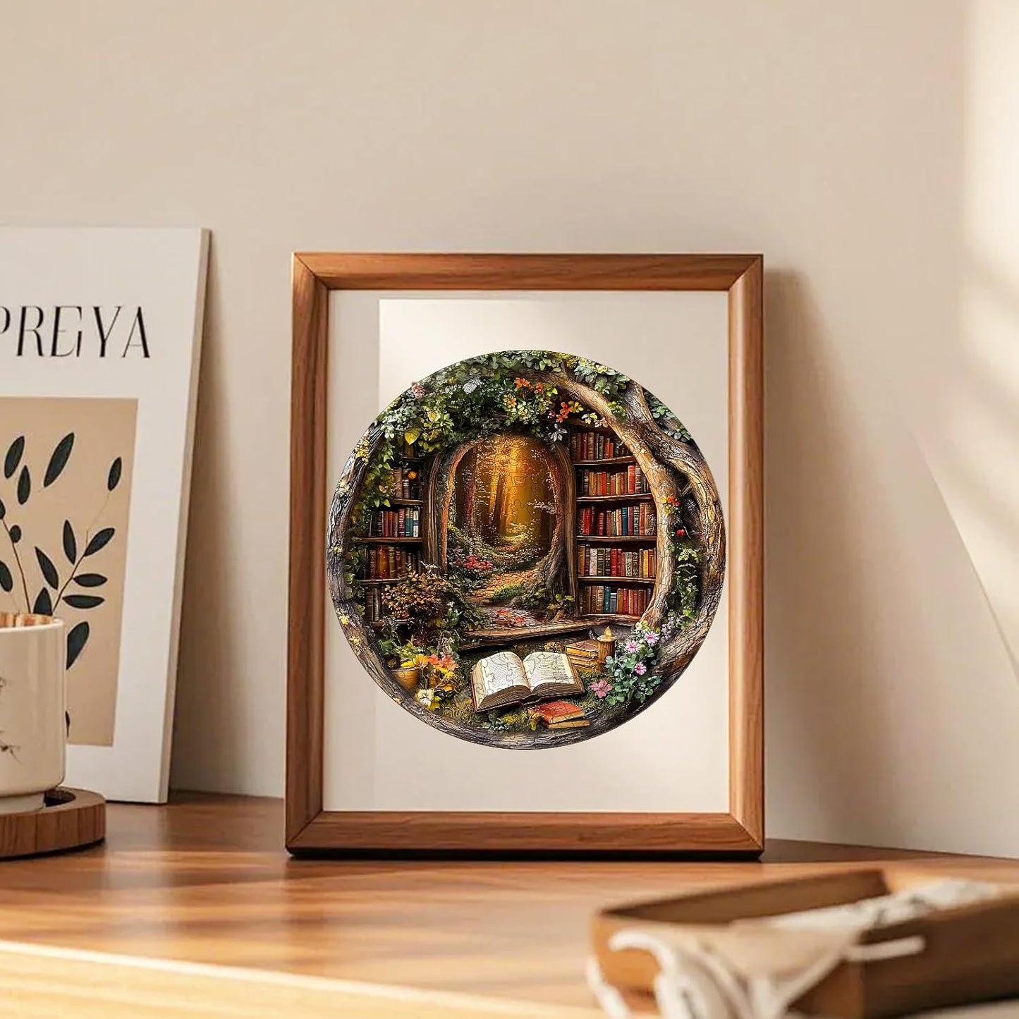 KAAYEE Wooden Puzzles for Adults, 3D Visual Effect Tree House Library Wooden Jigsaw Puzzle Unique Shape Wood Puzzle Adult, 3D Effect Flat Puzzle Birthday Family Games (L-13.4 * 13.4 in-295pcs)