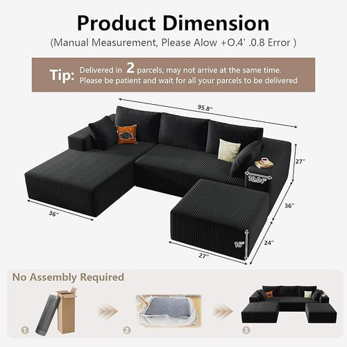 95" Cloud Sectional Couch U-Shaped Chaise - Image 2