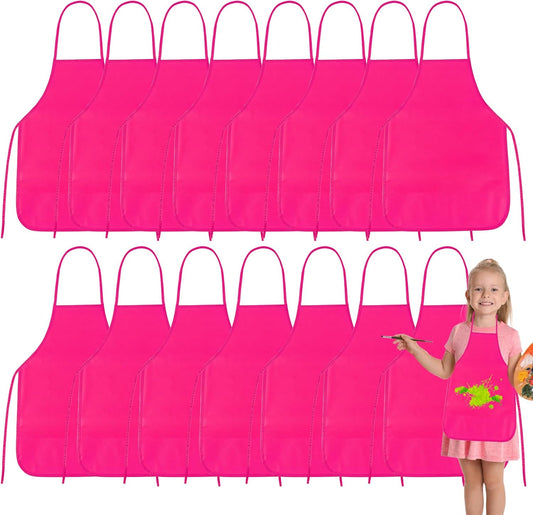 PLULON 15 Pcs Kids Painting Aprons, Kids Apron for Painting Rose Red Aprons Art Apron Smocks Bulk for Art Activity Craft Home Kitchen Classroom Party Supplies