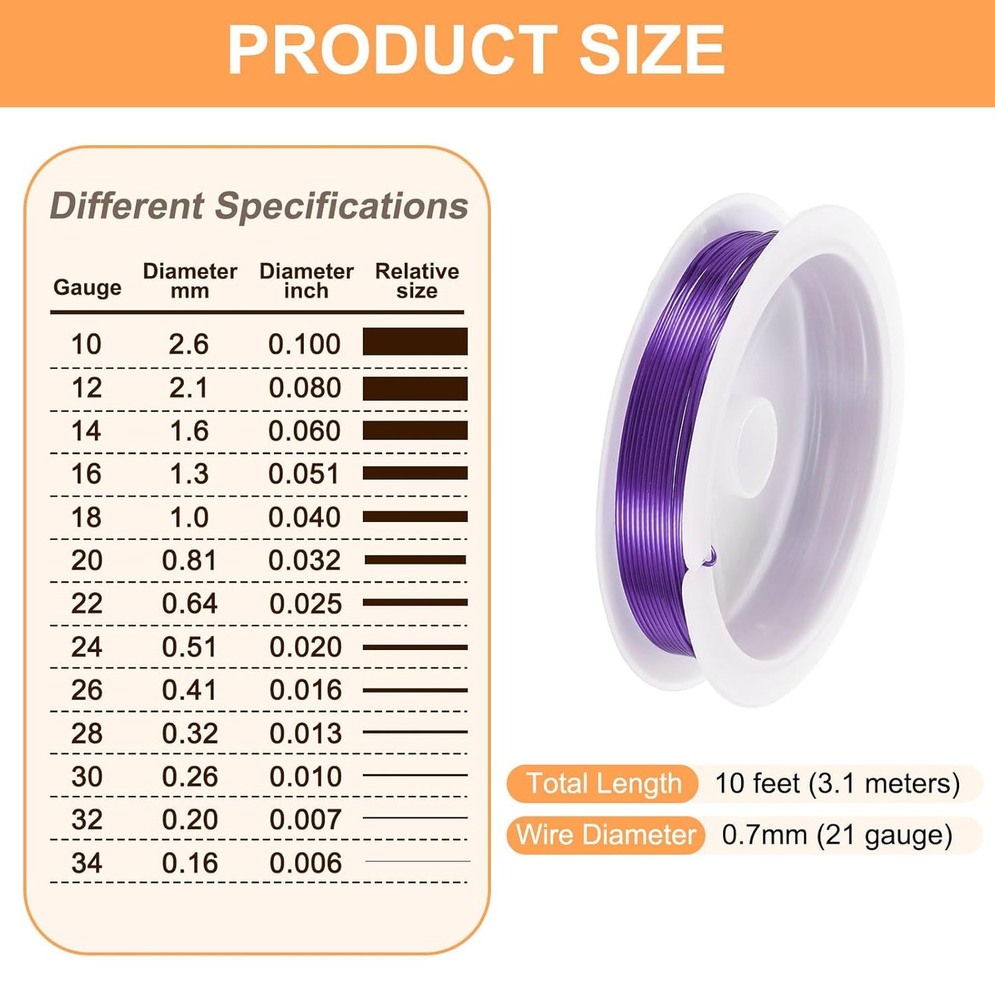 HARFINGTON 10ft Jewelry Wire, 22 Gauge (0.7mm) Brass Craft Soft Metal Tarnish Resistant Copper Beading Wire for Jewelry Making Supplies Crafting, Purple