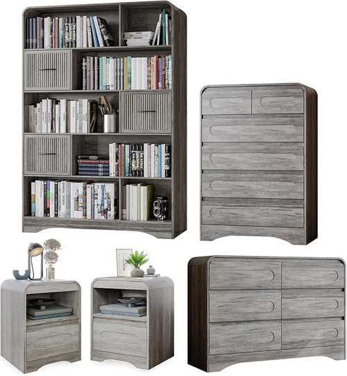 5 Piece Bedroom Sets, Modern Dresser and Nightstand Sets & Bookshelf by SOLACEFURNITURE