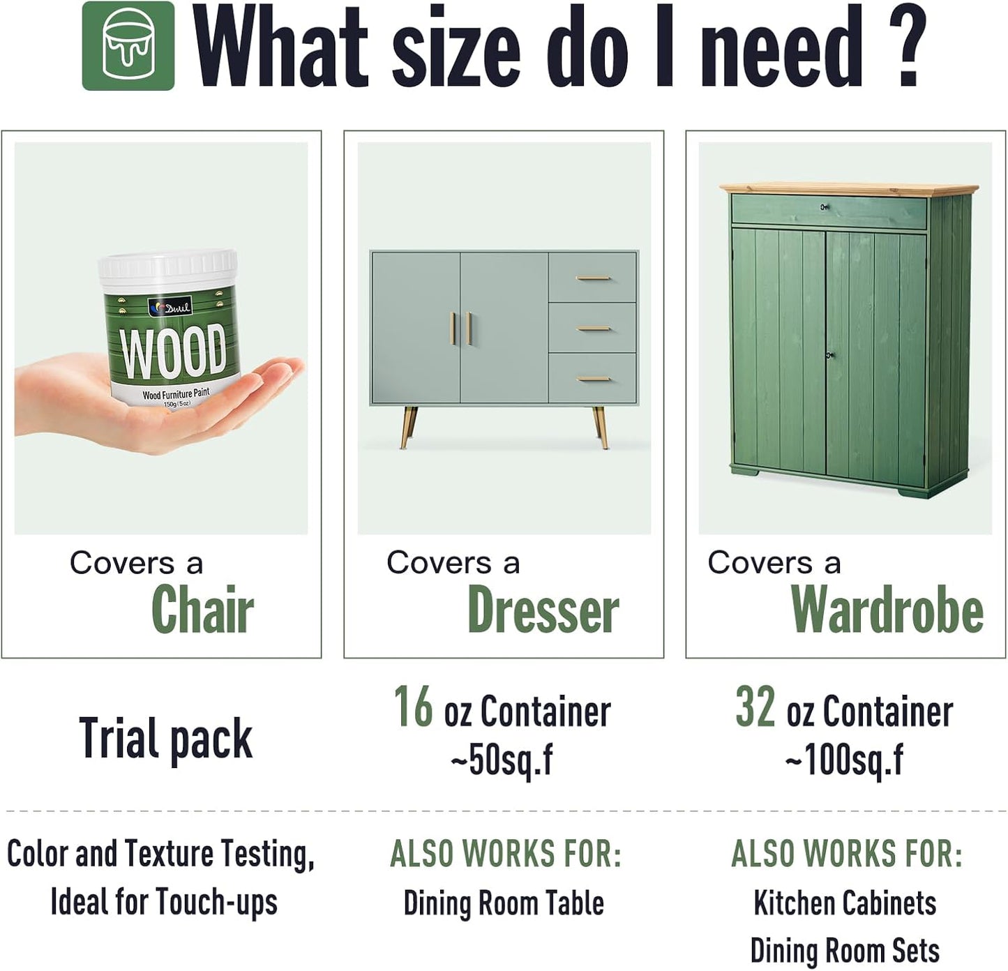 DWIL Matte Finish Furniture Paint - 5 Oz Wood Paint for Cabinets, Doors, Tables, and Dressers Refinishing - Water-Based, Non-Toxic & Odorless, Easy to Apply(Ivory White)-Trial Pack
