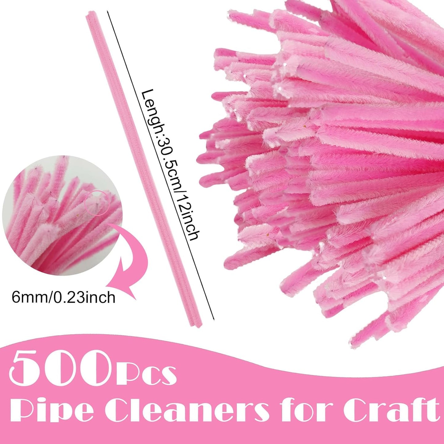 500PCS Pipe Cleaners Craft - Pink Pipe Cleaners Craft Bulk Supplies,Chenille Stems for Kids and Adults DIY Arts Crafts Project