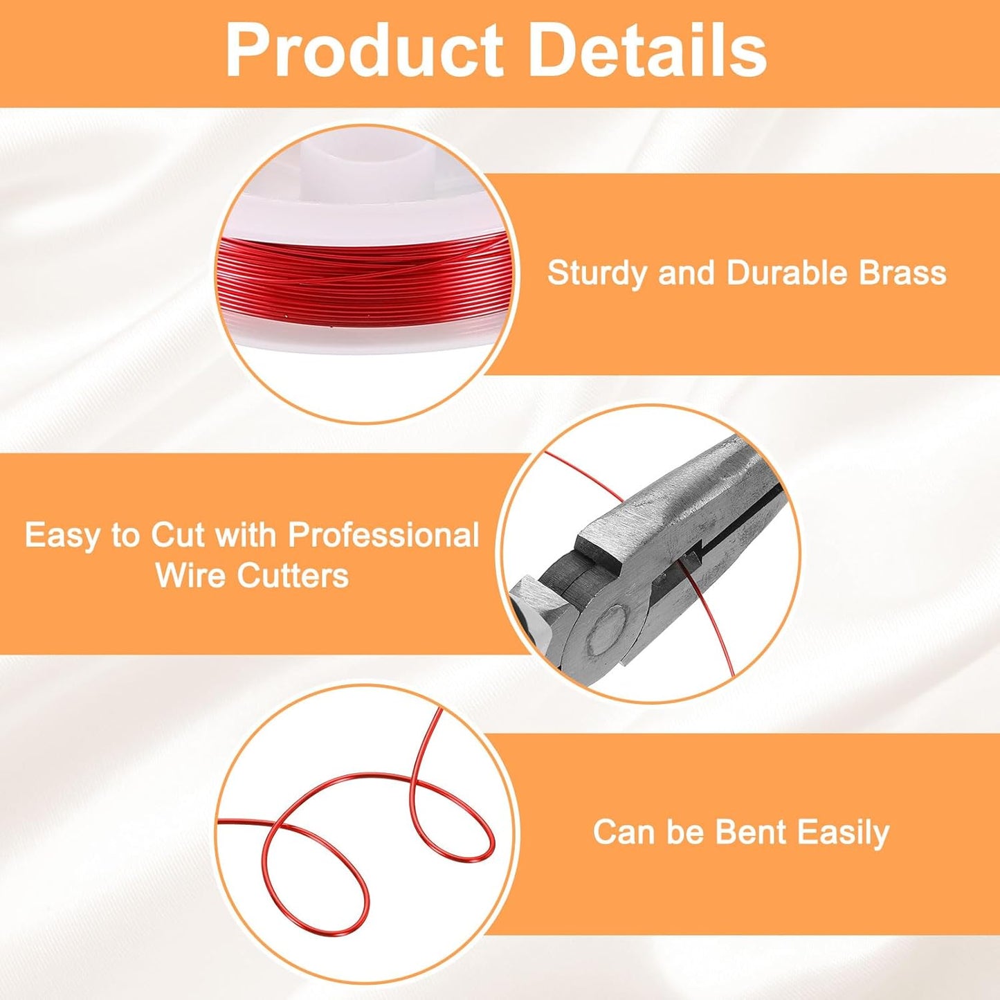 HARFINGTON 20ft Jewelry Wire, 24 Gauge (0.5mm) Brass Craft Soft Metal Tarnish Resistant Copper Beading Wire for Jewelry Making Supplies Crafting, Bright Red