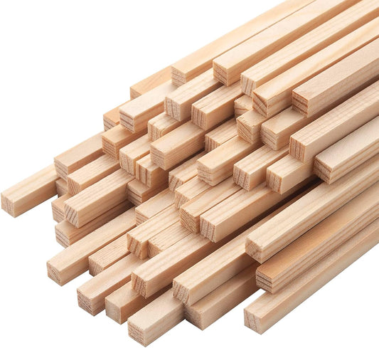 1/4" x 15"Square Wooden Dowel Rods, 50PCS Small Square Wooden Dowels Unfinished Wood Craft Sticks Hardwood Pieces Wooden Strips for Arts and DIYers, DIY Projects Home Decor Woodworking