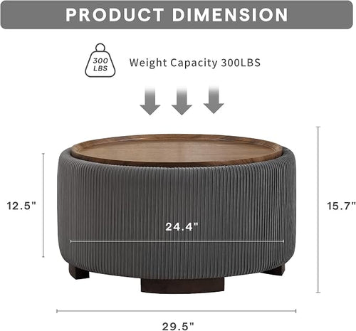 29.5 Inch Round Storage Ottoman Coffee Table, Modern Circle Coffee Table - Image 2