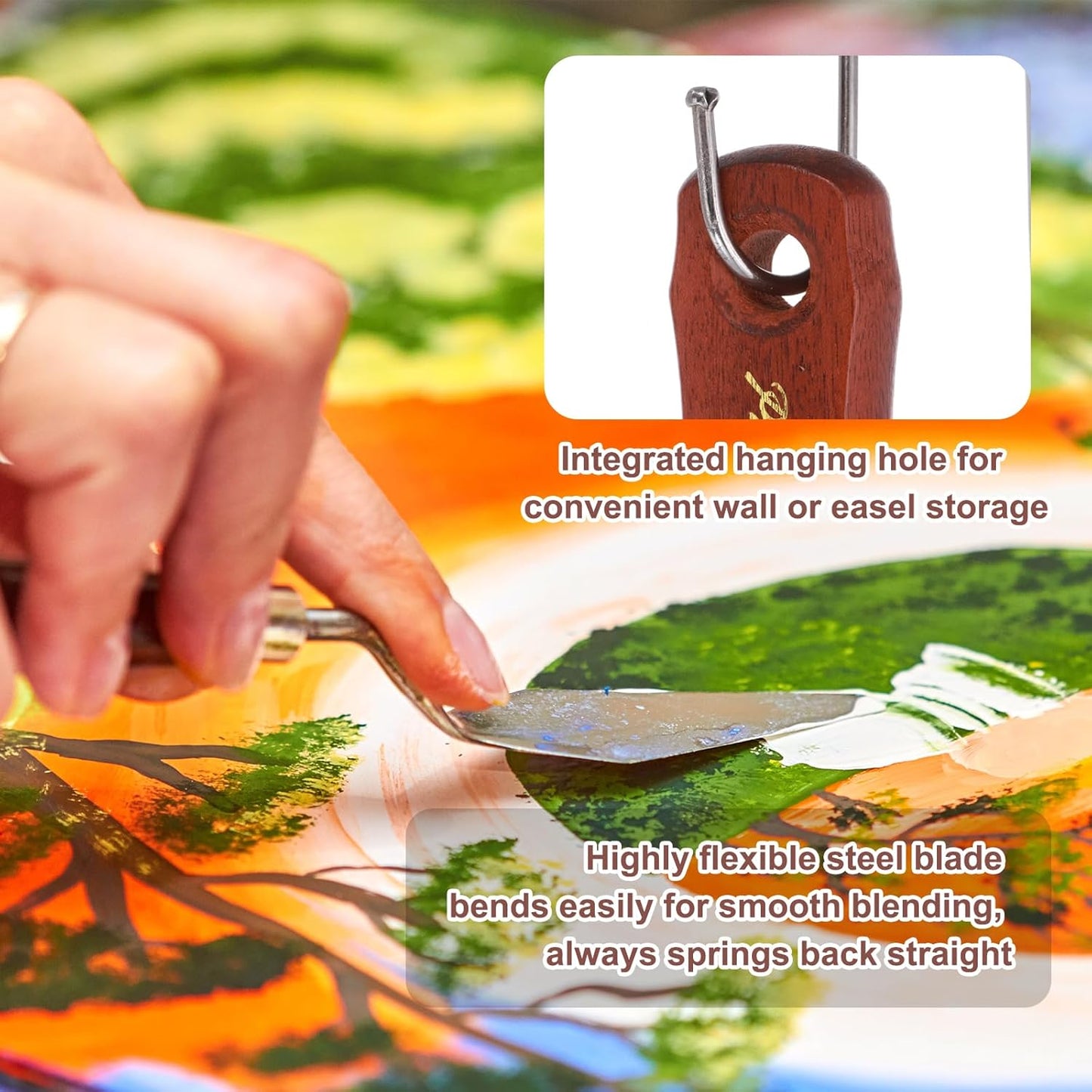 MECCANIXITY Pack of 1 Large Palette Knife No.10, 9.4" Long Palette Knives with Stainless Steel Flexible Spatula Pallet Knife and Wood Handle for Scraping, Mixing, Oil Acrylic Painting Canvas
