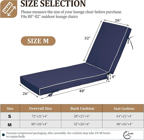 80x26x4in Lounge Cushions for Outdoor Furniture, Outdoor Lounge Chair Cushions - Image 2