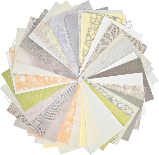 42 Sheets Textured Scrapbook Paper and Mesh Fabric Assorted Set, Junk Journal Supplies Assorted Set, Special Paper for Scrapbooking Materials Card Embellishments 3.9x5.5 Inch (Mix Color)