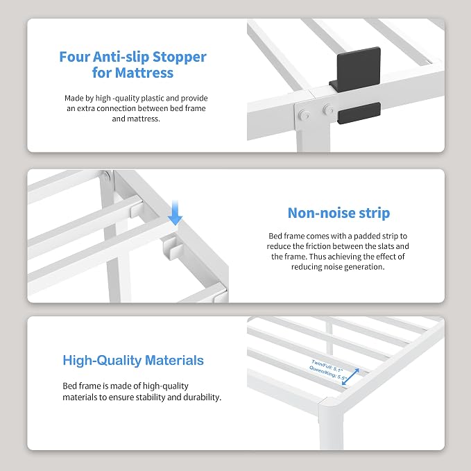 ROIL 14 Inch White Queen Bed Frame - Image 4