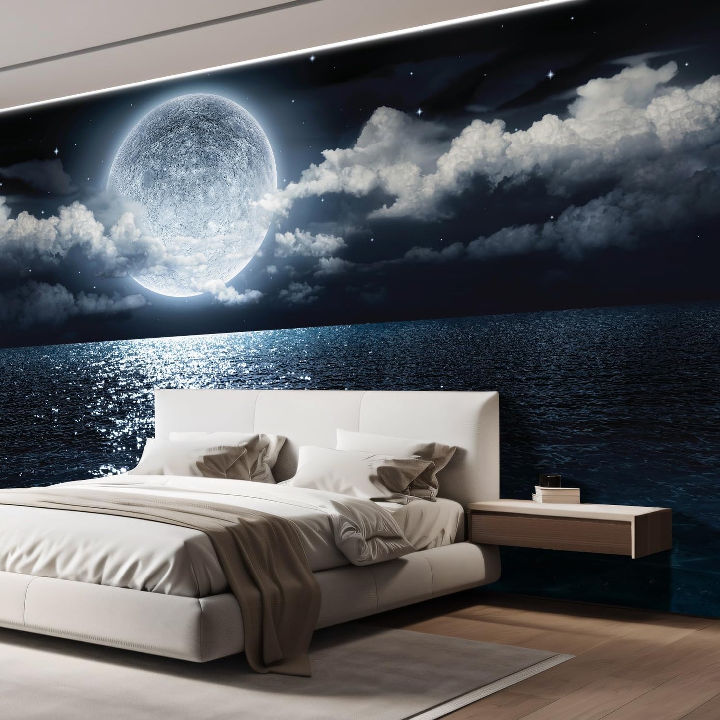 wall26 Wall Sticker/Wall Mural Sea Under Moonlight, Not Peel and Stick, Non-Woven Wallpaper Decorative for Bedroom, Living Room, Office - 108x120 inches