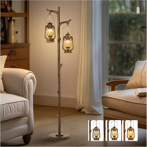 68" Rustic Farmhouse Tree Trunk Floor Lamp Country Brown Finish Wood Vintage by SCENEKOY