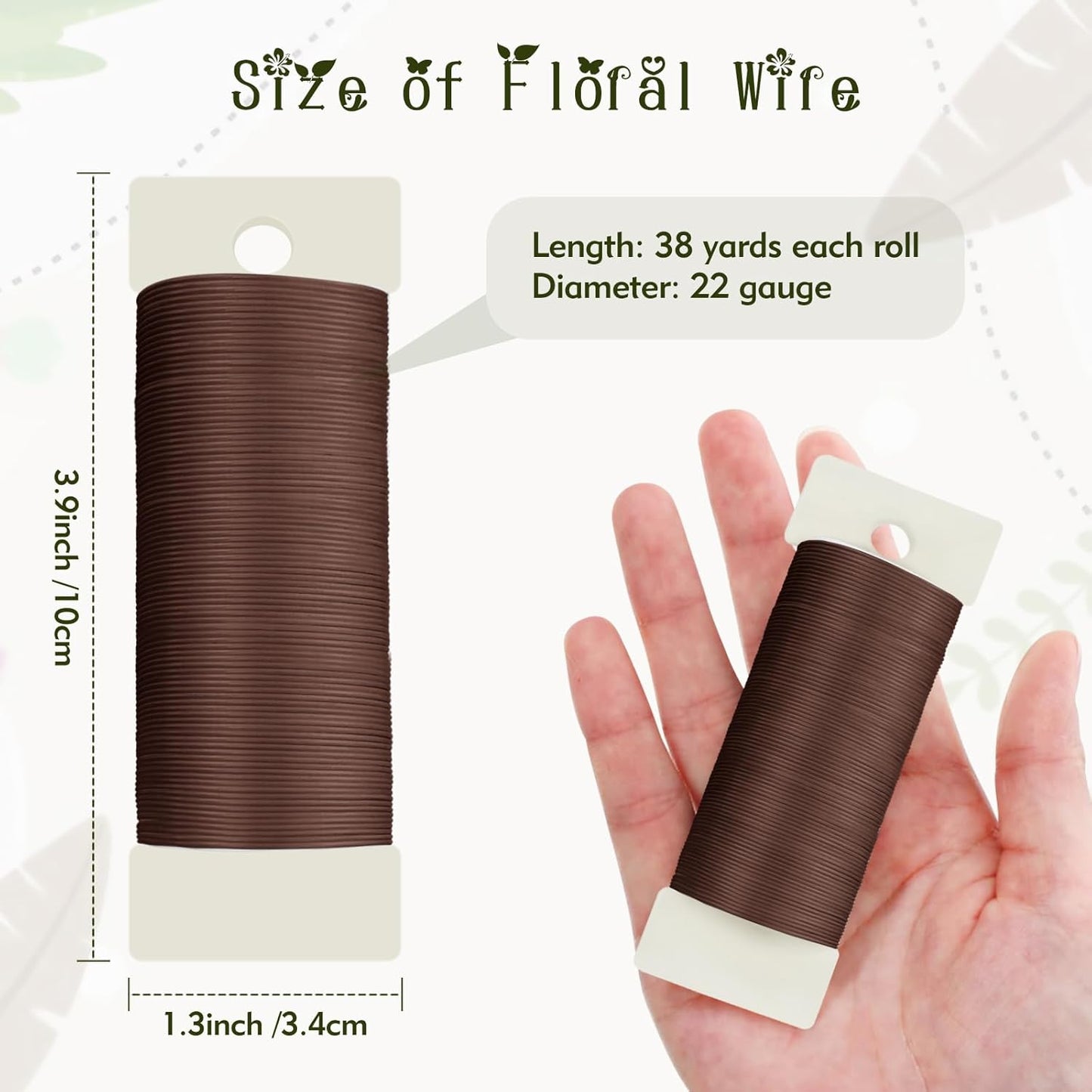 Floral Wire, 38 Yards 114 Ft 22 Gauge Metal Wire for Crafts, Flexible Wreath Flower Thin Craft Wire for Ornaments Ribbon Making DIY, Coffee