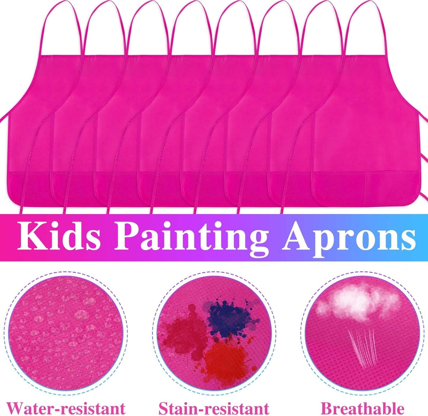 8 Pcs Kids Apron Painting Aprons for Kids Art Smocks Paint Apron Bulk for Painting Classroom Activity Kitchen Crafts Party Supplies(Rose Red)