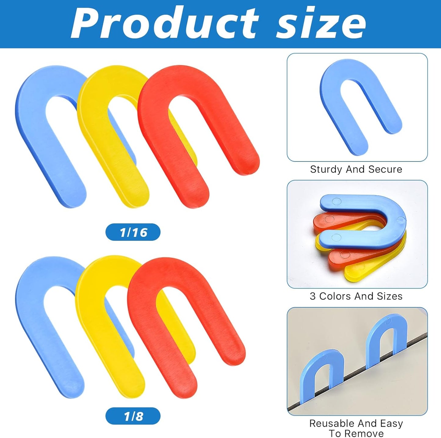 Horseshoe Shim Tile Spacers 1/16 Inch Tile Spacers U Shape Plastic Shims for Tile Leveler Spacers (1/16 Yellow 1000 pieces)