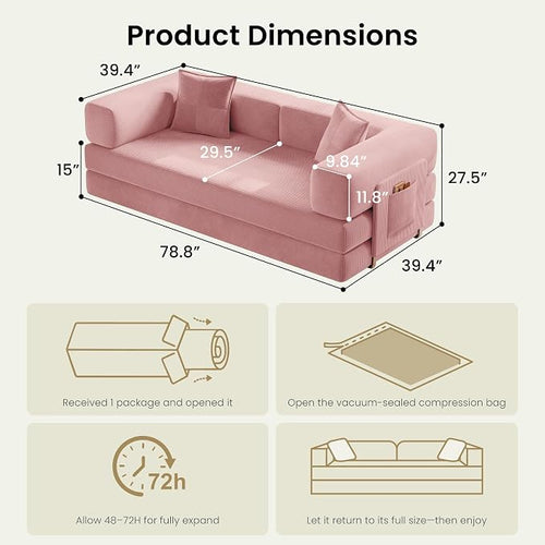 78.8" Convertible Futon Sofa Bed, Corduroy Futon Couch - Image 2