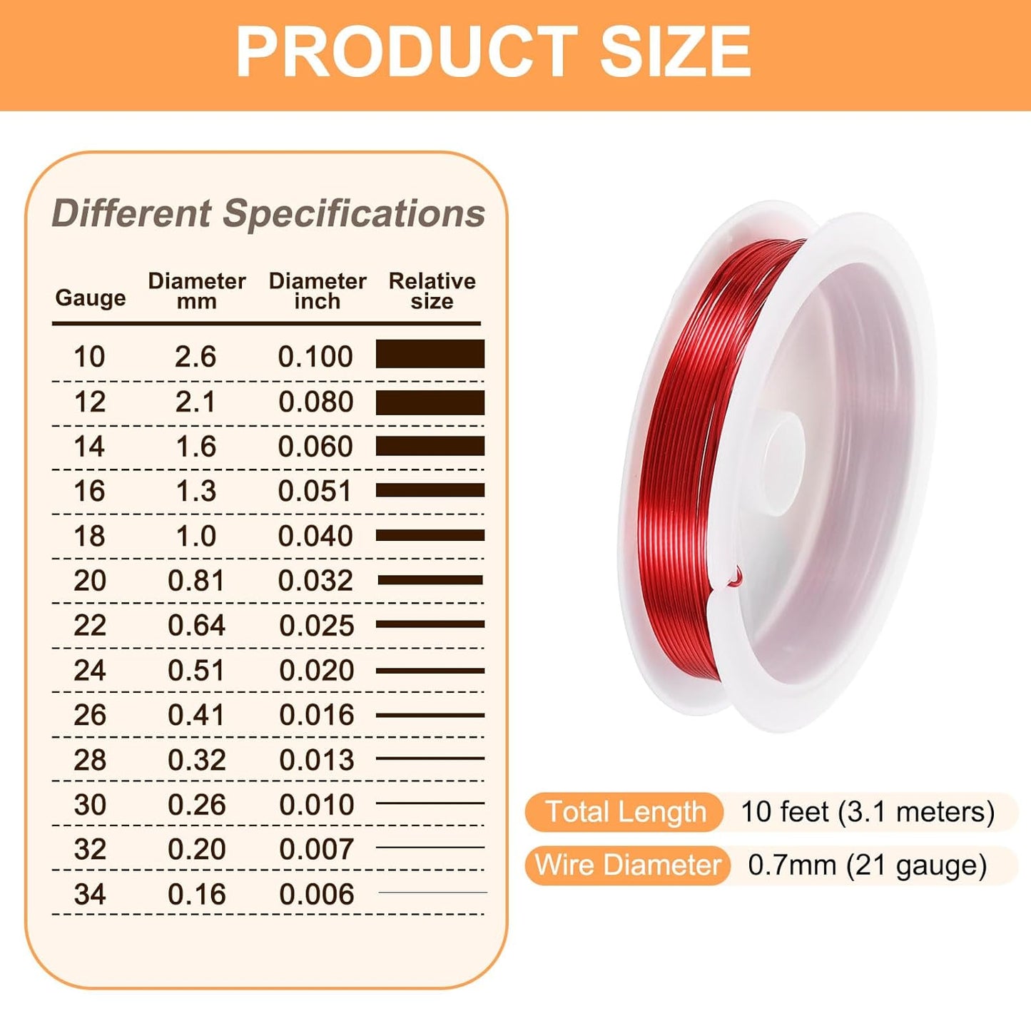 HARFINGTON 10ft Jewelry Wire, 22 Gauge (0.7mm) Brass Craft Soft Metal Tarnish Resistant Copper Beading Wire for Jewelry Making Supplies Crafting, Bright Red